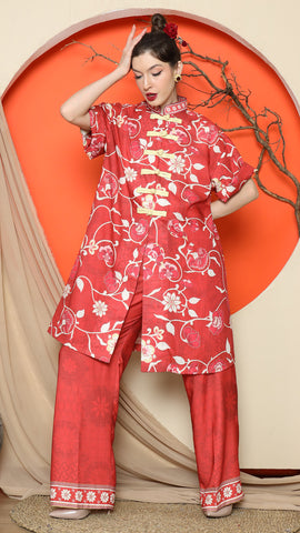 RED FLORAL CHONGSAM PANT SET