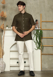 Brown Mandarin Collar Shirt