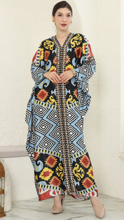 Blue Tribal Ikat Long Sleeve Kaftan