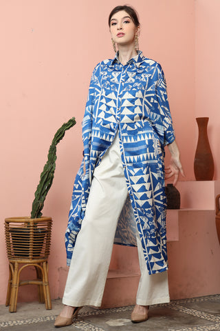 Blue Abstract Button Kaftan