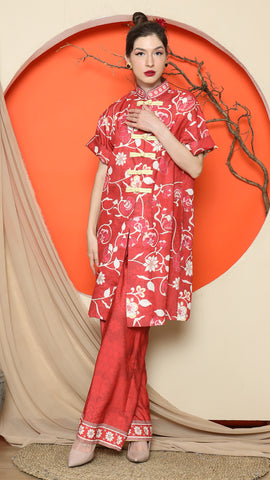 RED FLORAL CHONGSAM PANT SET