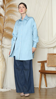 LIGHT BLUE PLAIN TUNIC DOUBLE BUTTON TOP