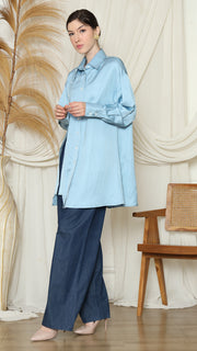 LIGHT BLUE PLAIN TUNIC DOUBLE BUTTON TOP