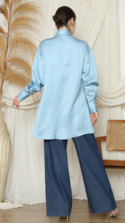 LIGHT BLUE PLAIN TUNIC DOUBLE BUTTON TOP