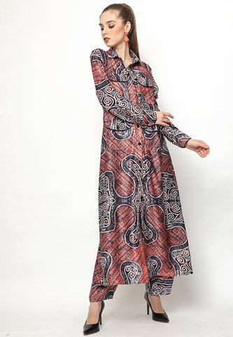 Pink Kanzi Batik Long Outer Set with Pants