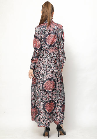 Pink Kanzi Batik Long Outer Set with Pants