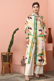 Pink Abstract Kanzi 3/4 Sleeve Traditional Collared Kaftan