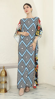 Blue Tribal Ikat Short Sleeve Kaftan