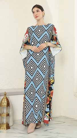 Blue Tribal Ikat Short Sleeve Kaftan