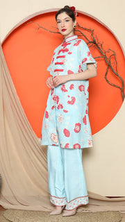 BLUE FLORAL CHONGSAM PANT SET