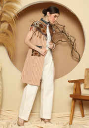 Brown Stripe Ikat Fringe Vest