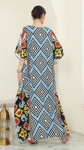 Blue Tribal Ikat Short Sleeve Kaftan