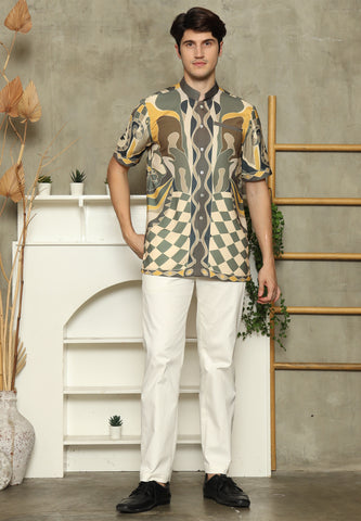 Army Mandarin Collar Abstract Man Shirt