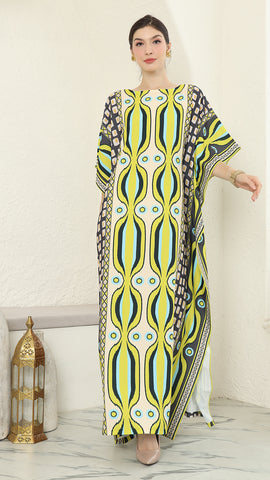 Olive Ikat Short Sleeve Kaftan