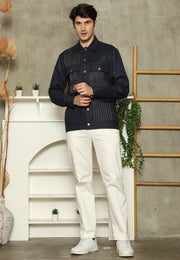 Navy Blue Linen Man Jacket