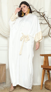 White Plain Tapis Belt Kaftan