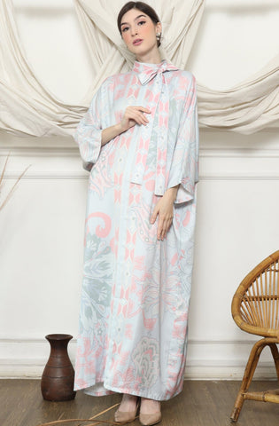 Pink Blue Tropical Flower HC Long Kaftan