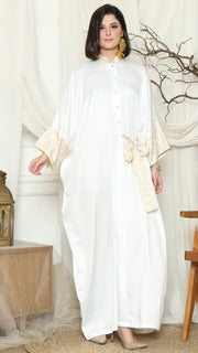 White Plain Tapis Belt Kaftan