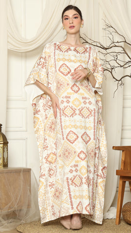 White Ikat Gold Short Sleeve Kaftan