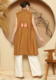 Mustard Linen Vest With Detail Stich