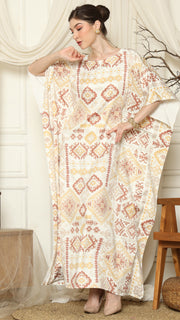 White Ikat Gold Short Sleeve Kaftan