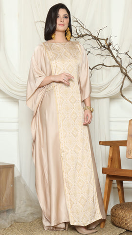 Nude Short Sleeve Plain Songket Kaftan