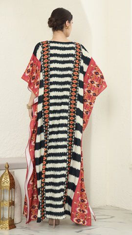 Red Stripe Ikat Short Sleeve Kaftan