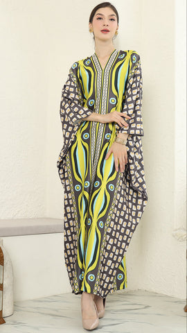 Olive Ikat Long Sleeve Kaftan