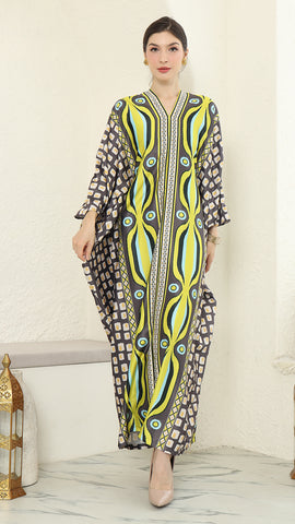 Olive Ikat Long Sleeve Kaftan