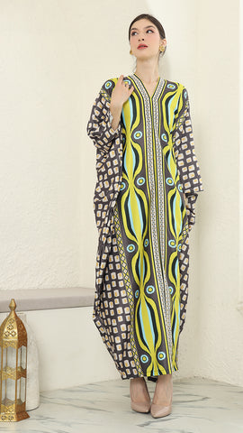 Olive Ikat Long Sleeve Kaftan