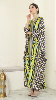 Olive Ikat Long Sleeve Kaftan