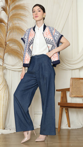 Blue Ikat Vest Bomber