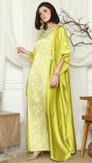 Lime Short Sleeve Plain Songket Kaftan