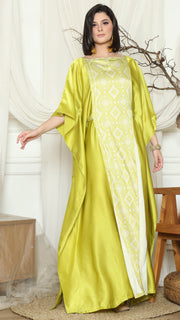 Lime Short Sleeve Plain Songket Kaftan