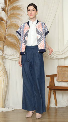 Blue Ikat Vest Bomber