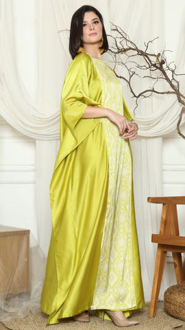 Lime Short Sleeve Plain Songket Kaftan