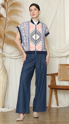 Blue Ikat Vest Bomber