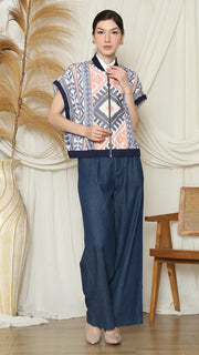 Blue Ikat Vest Bomber