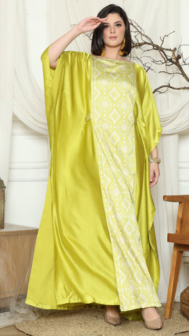 Lime Short Sleeve Plain Songket Kaftan