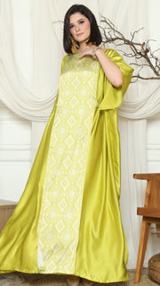 Lime Short Sleeve Plain Songket Kaftan