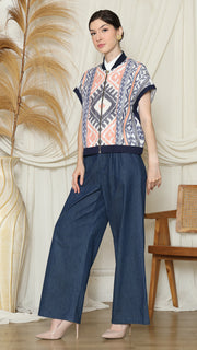 Blue Ikat Vest Bomber