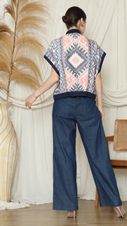 Blue Ikat Vest Bomber