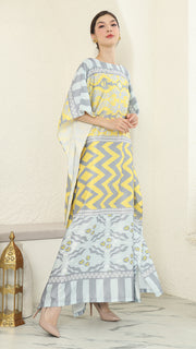 Yellow Grey Ikat Short Sleeve Kaftan