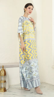 Yellow Grey Ikat Short Sleeve Kaftan