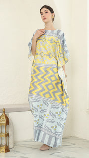 Yellow Grey Ikat Short Sleeve Kaftan