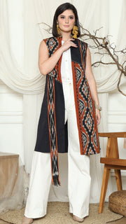 Brown Patch Handwoven Ikat Vest