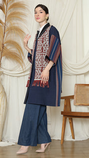 Brown Blue Handwoven Ikat Outer