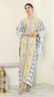 Yellow Grey Ikat Long Kaftan