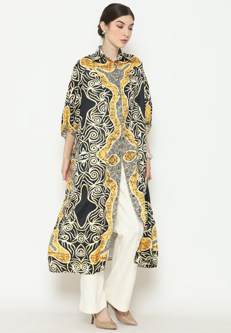 Yellow Black Batik Button Kaftan