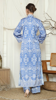 Blue Songket Long Tunic Pants Set